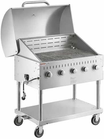 Commercial Stainless Steel Outdoor Liquid Propane Grill with Roll Dome Lid, 36" Cooking Surface, 5 Burners, 80,000 BTU, for Restaurant Patio, Resort, Catering, Outdoor Kitchen, Hotel - Image 3
