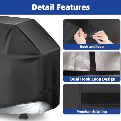 BBQ Gas Grill Cover for Outdoor, Anti-UV, Rip-Proof, 600D Oxford Fade Resistant Material, Barbecue Cover with Hook and Loop Straps & Adjustable Hem Drawstring (Black, 58”x24”x46”) - Image 3