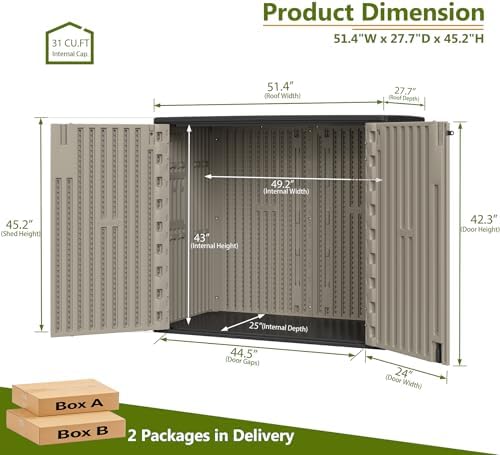 ZZM 37 Cu.ft Outdoor Storage Shed with Floor HDPE Double-Wall Resin Sheds Outdoor Storage, Lockable Weatherproof Storage Cabinet Fit for Garden Tools, Garage can, Bike, Patio Furniture, Brown - Image 3