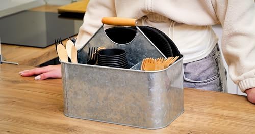Plexon Metal Utensil Caddy With Handle - Farmhouse Kitchen Utensil Holder - Image 3