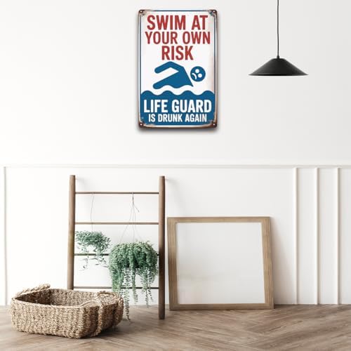 BEASTZHENG Pool Metal Tin Sign Decorations Outdoor Decor Swim At Your Own Risk Pool Sign Pool Deck Accessories Gifts Funny Warning Safety Tin Plaques For Swimming Pools Beach Water Park Decor 8x12 Inches - Image 5
