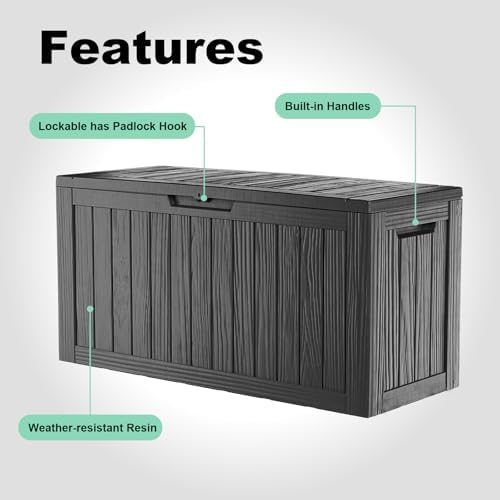 80 Gallon Outdoor Deck Box, Lockable Waterproof Outdoor Storage Boxes For Garden Tools,Indoor Cushions,Accessories Outside Storage Resin Weatherproof Container(Black) - Image 2