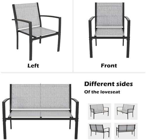 Greesum 4 Pieces Patio Furniture Set, Outdoor Conversation Sets for Patio, Lawn, Garden, Poolside with A Glass Coffee Table, Gray - Image 5