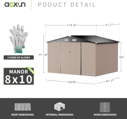 Aoxun 10x8 FT Metal Outdoor Steel Shed Brown - Image 2