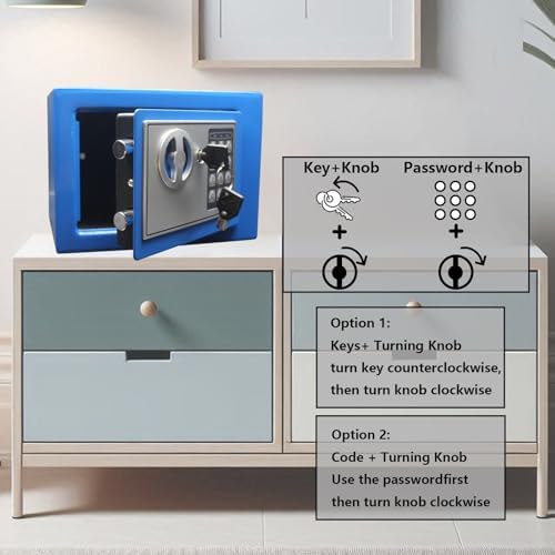 Yuanshikj Small Steel Security Safe Box with Keypad,Key;0.23 Cu Ft, Blue - Image 6