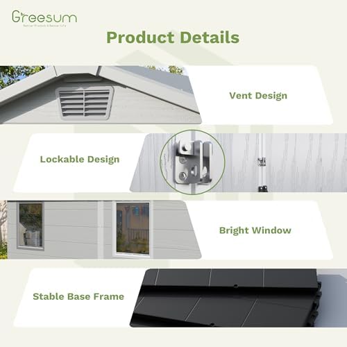 Greesum 6x8FT Plastic Outdoor Storage Shed with Floor, Light Gray - Image 3