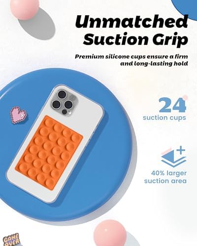 amBand Magnetic Sticky Phone Suction Grip for MagSafe, Removable for Wireless Charging, Durable Magnet Silicone Portable Mount Stand for iPhone 18 17 16 15 14 13, Hands-Free Video/Selfie, Orange - Image 4
