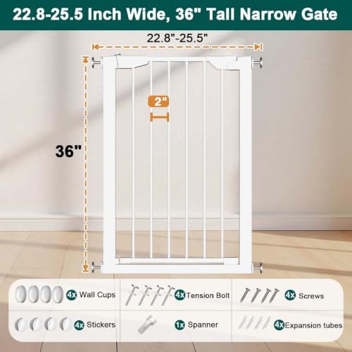 Fairy Baby 36" Tall Narrow Baby Gate 22.8"-25.5" Wide for Doorways & Stairs - Image 2
