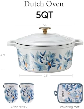 CAROTE 5QT Enameled Floral Cast Iron Dutch Oven Pot with Lid - Image 2