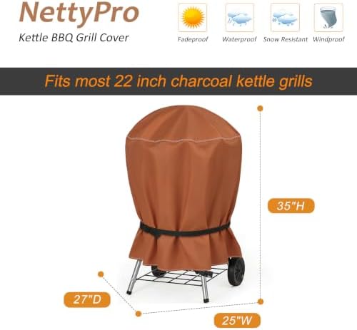NettyPro Charcoal Kettle Grill Cover 22 inch Outdoor Round Smoker Cover - Image 6