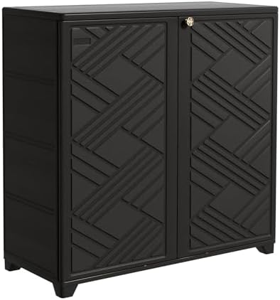 Mrosaa Outdoor/Indoor Storage Box,Resin and Plastic Storage Cabinet Waterproof,Outdoor Cabinet for Patio/Garden/Balcony/Backyard/All Room(with 3 Shelves)-Black by Mrosaa
