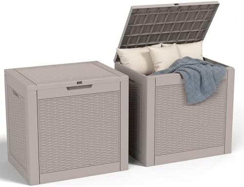 32 Gallon Outdoor Storage Box, Large Resin Deck Box for Patio Cushions, Garden Tools, Pool Accessories, Waterproof and Lockable Design, Storage Bench for Backyard & Deck(Gray) by ASKPASS