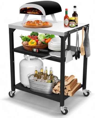Hisencn 3-Tier Pizza Oven Table, Stainless Steel Outdoor Grill Prep Cart by Hisencn
