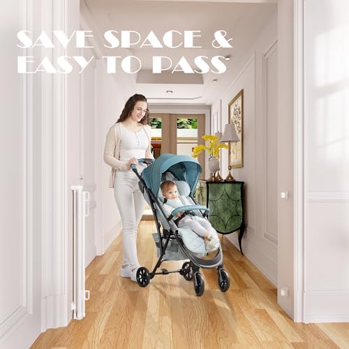Retractable Baby Gate for Stairs, Dog Gate Indoor 55" Wide × 34" Tall White - Image 3