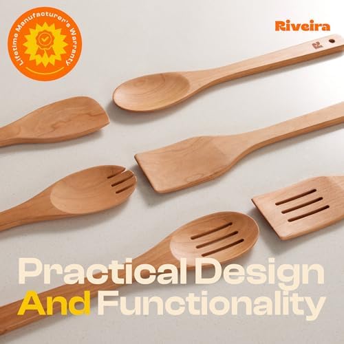 Riveira Cherry Wooden Spoons for Cooking Set of 6 – Natural Cherry Wooden Cooking Utensils, Wooden Spatula, Wooden Spoon - Premium Quality Utensil Set for Non-Toxic Cooking - Image 6
