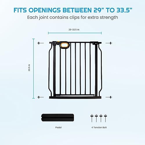owlie Baby Gate for Stairs 29-33 Inch Wide with Door Indoor - Image 3