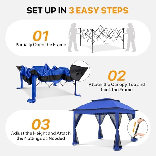 COOS BAY 11x11 Pop Up Gazebo with Netting, Canopy Tent, Blue - Image 2