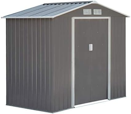 Outsunny 7' x 4' Outdoor Storage Shed Garden Tool Metal Shed Gray - Image 4