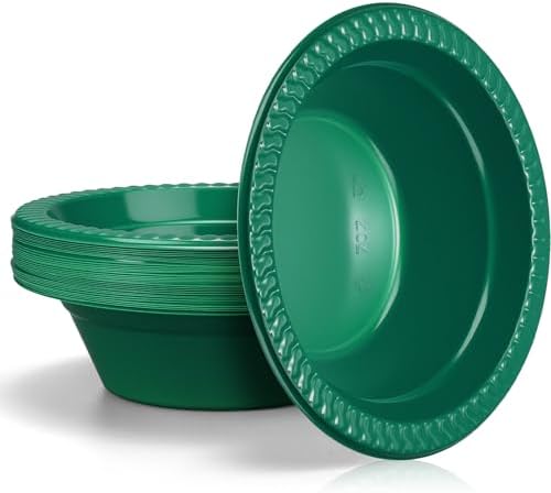 30 Pack 12 oz Dark Green Disposable Plastic Bowls Dessert, Ice Cream, Salad, Soup Serving Cups for Party, Picnic, Food Snacks (Dark Green) by Unknown