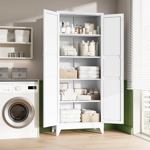 Letaya 75" H Metal Storage Cabinet with 2 Doors and 4 Shelves,Tall Kitchen Pantry Cabinets,Farmhouse Utility Pantry Organizers for Cupboard/Dining/Bathroom/Home Office/Garage Room,White - Image 6