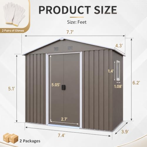 8X4 FT Outdoor Metal Storage with Lockable Sliding Doors - Image 3