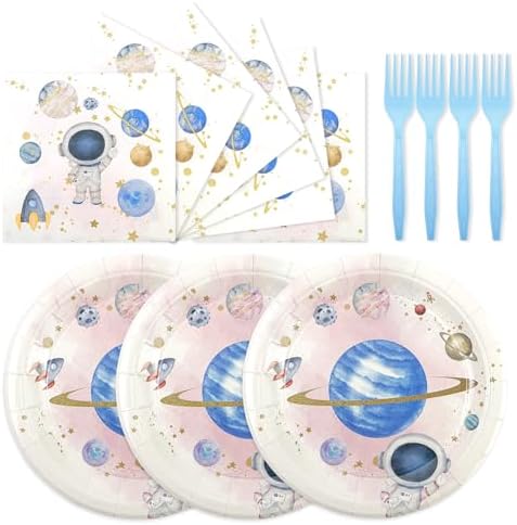75PCS Space Birthday Party Supplies Decorations, Outer Space Theme Paper Plates and Napkins First Trip Around The Sun Disposable Parties Dessert Plates Dinnerware for Birthday Baby Shower Party Favor by Unknown