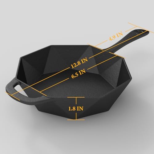 Cast Iron Skillet with Lid,Pre-seasone Mini Cast Iron Smoker Skillets & Egg Pan with Assist Handle, 6.5 Inch Octagonal Design Frying Pan for Searing, Baking, Grilling, Roasting (Skillet-1) - Image 7