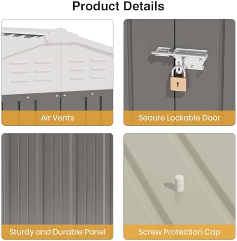 Patiowell 6x4 FT Outdoor Storage Shed, Metal Sheds, Gray - Image 4