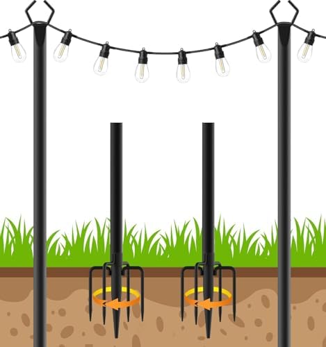 LETIANPAI 10Ft String Light Poles 2 Pack,Light Poles for Outside Lights,Outdoor with Fence Brackets Hanging Lights,Metal Stand Deck Patio Backyard by LETIANPAI