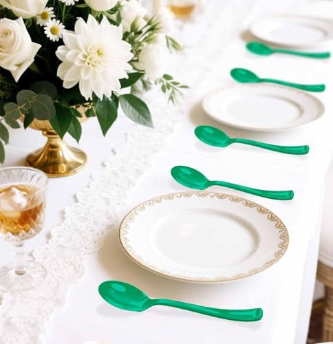 SietDESEO 25 PCS Green Plastic Spoons Disposable Utensils Heavy Duty Green Spoons Disposable Cutlery for Birthday Wedding Baby Shower Bridal Shower Plastic Silverware - Image 6