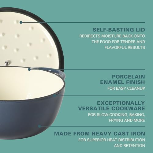 Gibson Home Addlestone 2.65 Qt Enameled Cast Iron Dutch Oven Pot with Lid – Round, Oven Safe to 500°F, Ideal for Bread Baking & Stews - Gradient Navy Blue - Image 3