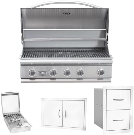 Bullet by Bull Stainless Steel Outdoor - Built-In Natural Gas Grill -Outdoor Kitchen Island Bundle - Includes 5 Burner BBQ, Side Burner Double Access Door & Double Storage Drawer by Unknown