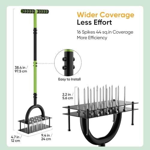 Grenebo Lawn Aerator Manual Aerator Lawn Tool with 16 Spikes, Black Green - Image 3
