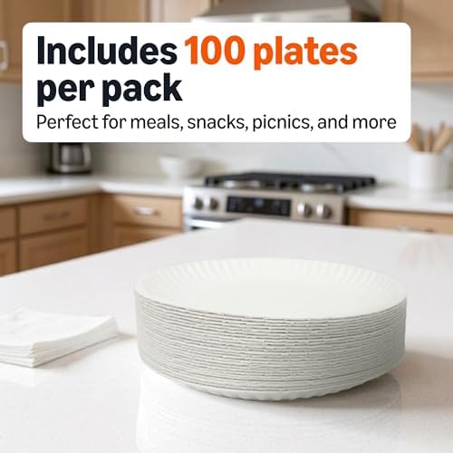 Amazon Basics 9" Uncoated White Paper Plates 3 Pack (300 count) - Image 3