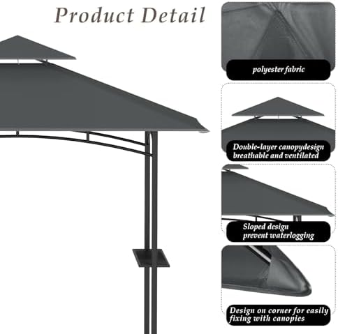 5' x 8' Grill Gazebo Replacement Top for L-GG001PST-F, Dark Gray - Image 4