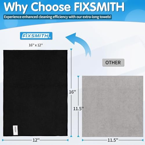 FIXSMITH Black Microfiber Cleaning Cloth -Pack of 12, Highly Absorbent Cleaning Rags, 16"X12" All Purpose Cleaning Towels for Housekeeping, Kitchen, Car, Lint Free and Reusable Microfiber Towels - Image 3