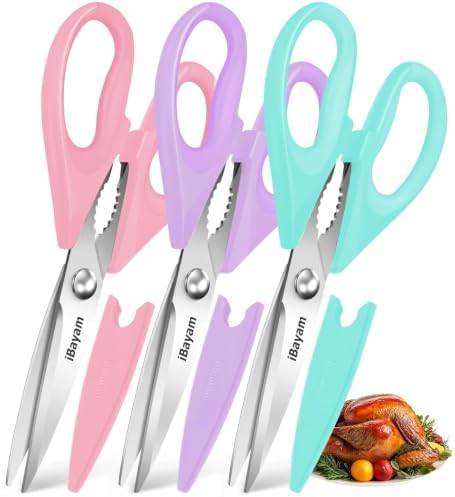 iBayam 8.7" Cute Kitchen Scissors All Purpose, Pastel Pink Purple Teal - Image 2