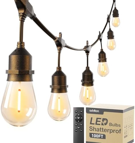 addlon 100FT Outdoor String Lights with Remote Dimmable Waterproof Patio by addlon
