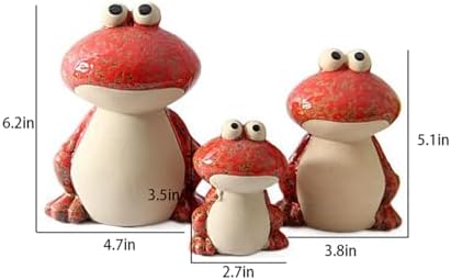 Frog Garden Decor Set of 3,Funny Cute Ceramic Frog Garden Statues Yard Decoration Outdoor Holiday Decorations,Ideal Ornament for Outside Pond Pool Patio Front Porch Backyard (Red) - Image 4