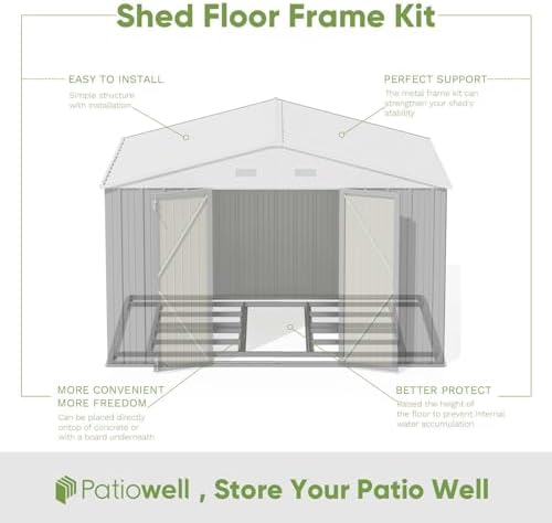 Patiowell 10x8 FT Outdoor Storage Shed with Floor Frame, Grey - Image 3