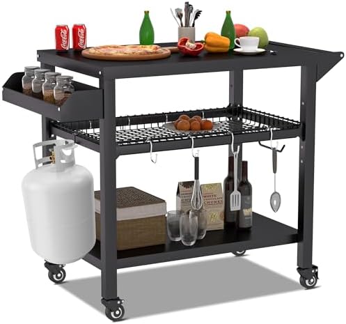 Spurgehom Outdoor Grill Cart, Pizza Oven Stand Table with Wheels by Spurgehom