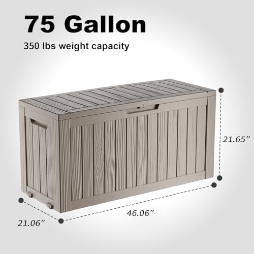75 Gallon Waterproof Outdoor Storage Box,Resin Deck Box,Lockable Outside Storage Box Container for Patio Furniure,Garden,Pool Tools (75 Gallon,Grey) - Image 2