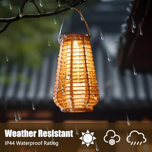 2 Pack Solar Lanterns Outdoor Waterproof, Hand-Woven Hemp Rope,10x5.5 Inch - Image 6