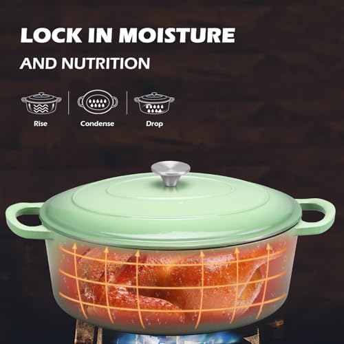 Leonyo 5-Quart Cast Iron Oval Dutch Oven Pot with Lid, Pistachio Green - Image 4