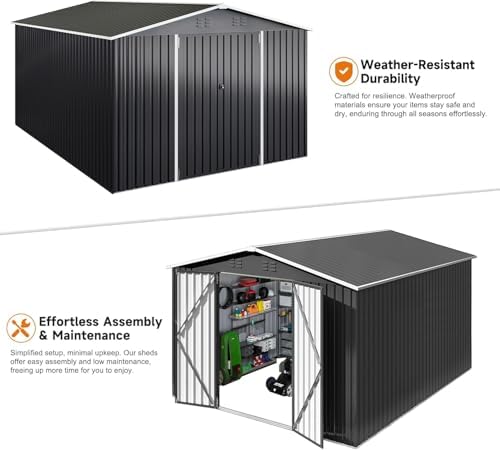 Polar Aurora 10x14 Outdoor Storage Metal Shed with Updated Frame Structure - Image 6