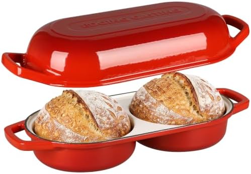 EDGING CASTING Enameled Cast Iron Double Bread Dutch Oven, Red by EDGINGCOOKWARE