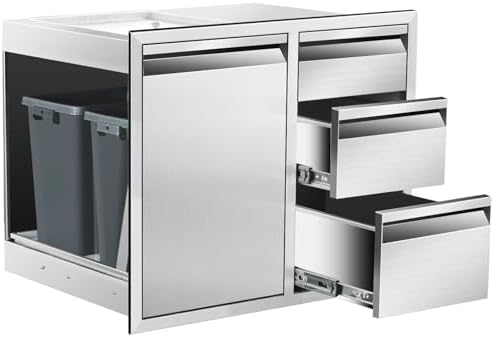 Outdoor Kitchen Door Drawer Combo Cabinet, 28"x22"x19.5" Left Trash Drawer Combo Cabinet & Built-in Triple Drawers for Patio Grill Station, Outdoor Kitchen Island (Drawer and Left Trash Drawer Combo) by Unknown