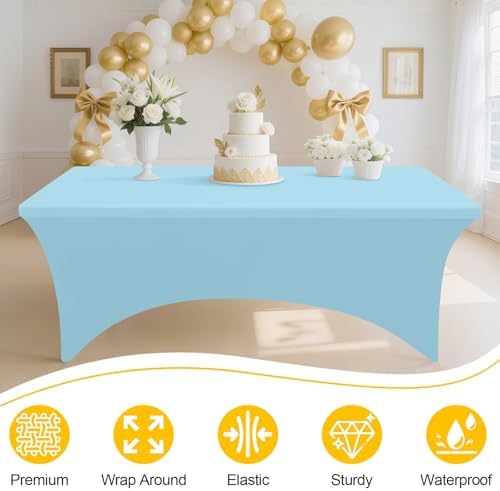 Smiry 2 Pack Spandex Table Cloth 6FT, Elastic Fitted Baby Blue Tablecloth - Image 3