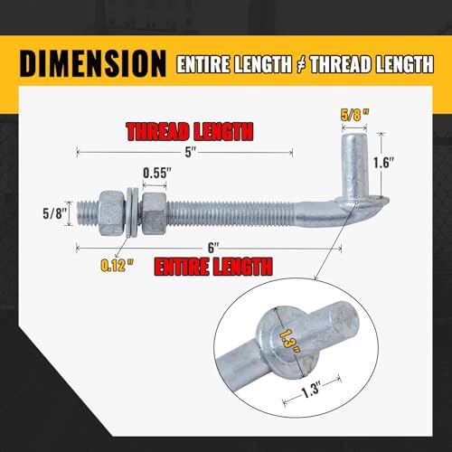 VIVIDA 6" J Bolt Gate Hinge, 5/8" Heavy Duty Gate Hinge Bolt, 1-Pack - Image 3