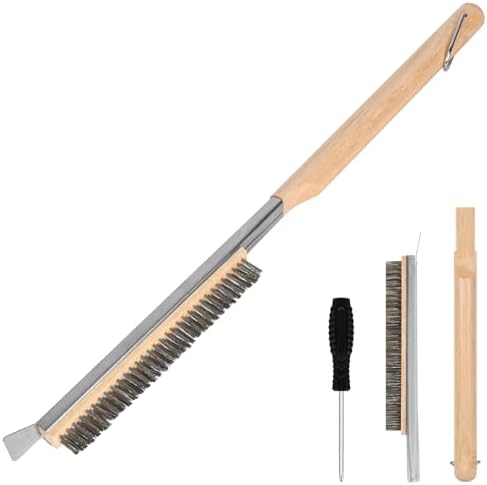 Aolso Pizza Oven Brush, 21" Brush and Stainless Steel Scraper for Pizza Stone, BBQ Grill Cleaning Brush Non Scratch Heat Proof Stainless Steel Bristles with Screwdriver for Pizza Oven Accessories by Aolso